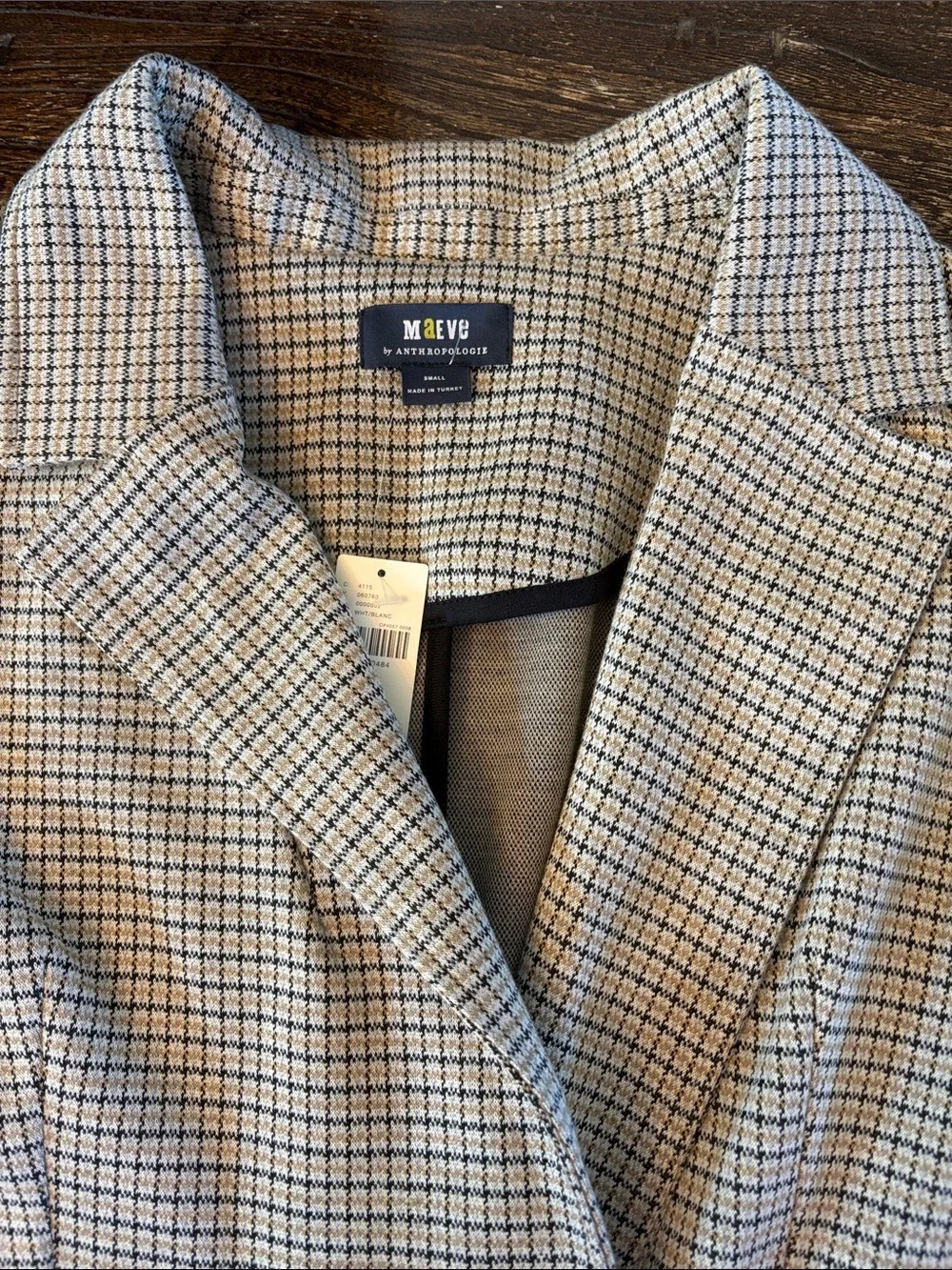 Maeve Anthropologie‎ Collegiate Knit Blazer Asymmetrical Check Brown Small NWT